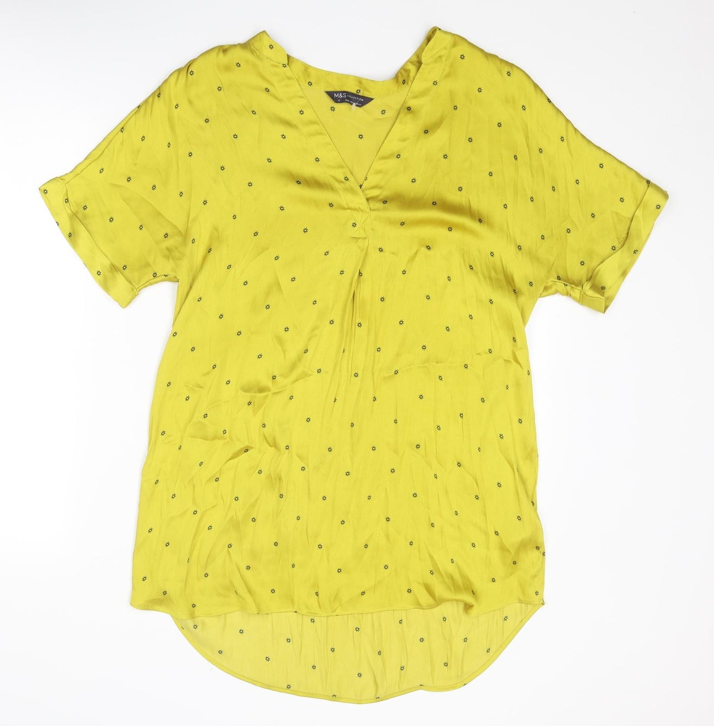 Marks and Spencer Womens Yellow Geometric Polyester Basic Blouse Size 12 V-Neck - Sun