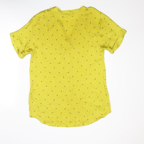 Marks and Spencer Womens Yellow Geometric Polyester Basic Blouse Size 12 V-Neck - Sun