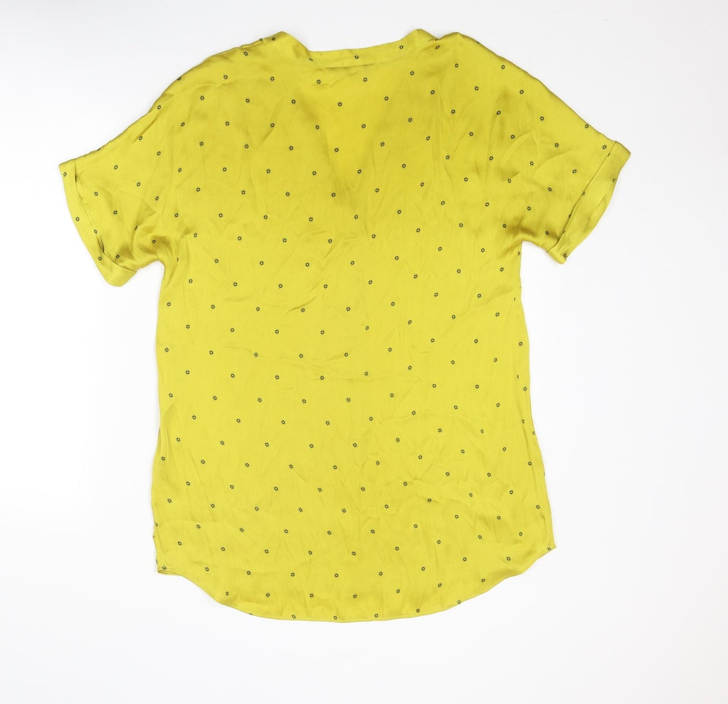 Marks and Spencer Womens Yellow Geometric Polyester Basic Blouse Size 12 V-Neck - Sun