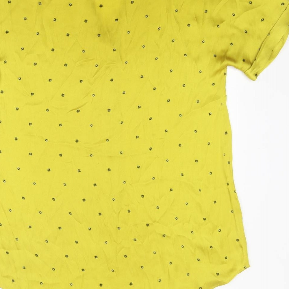 Marks and Spencer Womens Yellow Geometric Polyester Basic Blouse Size 12 V-Neck - Sun
