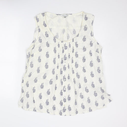 EAST Womens White Geometric Linen Basic Tank Size 18 Round Neck
