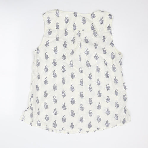 EAST Womens White Geometric Linen Basic Tank Size 18 Round Neck