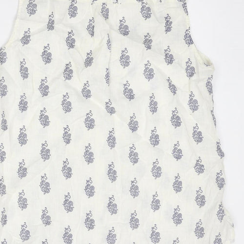 EAST Womens White Geometric Linen Basic Tank Size 18 Round Neck