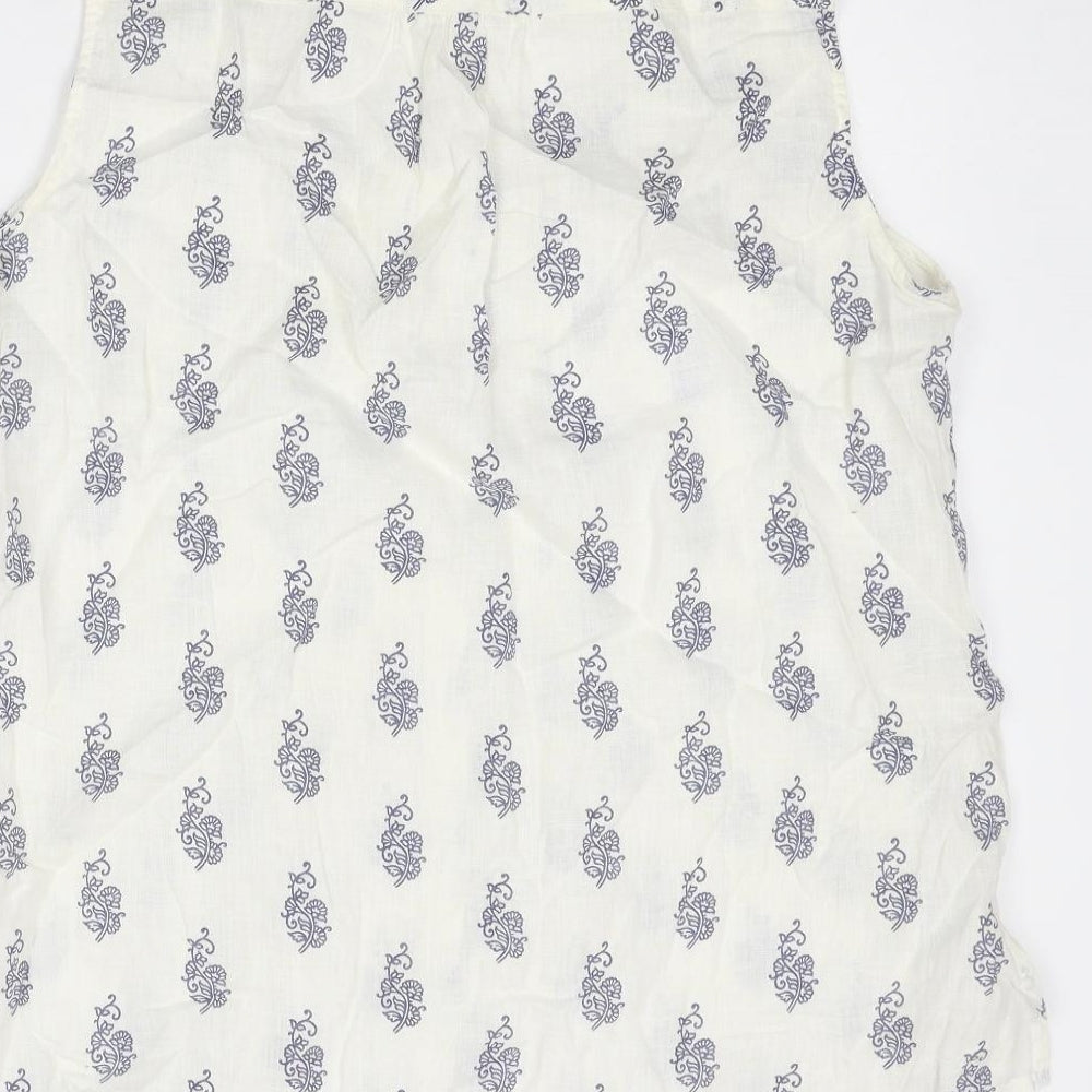 EAST Womens White Geometric Linen Basic Tank Size 18 Round Neck