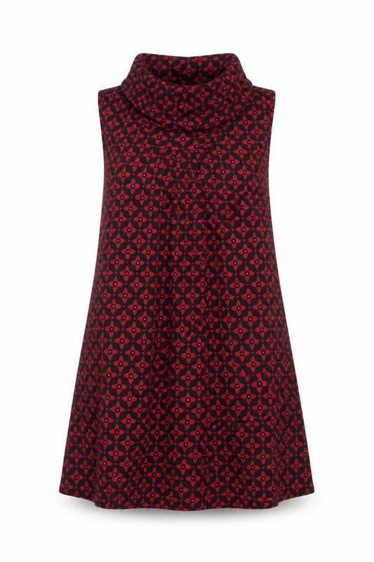 Front view of Izabel London women’s multicoloured geometric polyester a-line, size UK 8, roll neck pullover