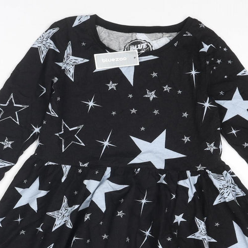 Blue Zoo Girls Black Geometric Cotton T-Shirt Dress Size 8-9 Years Boat Neck Pullover - Star Print