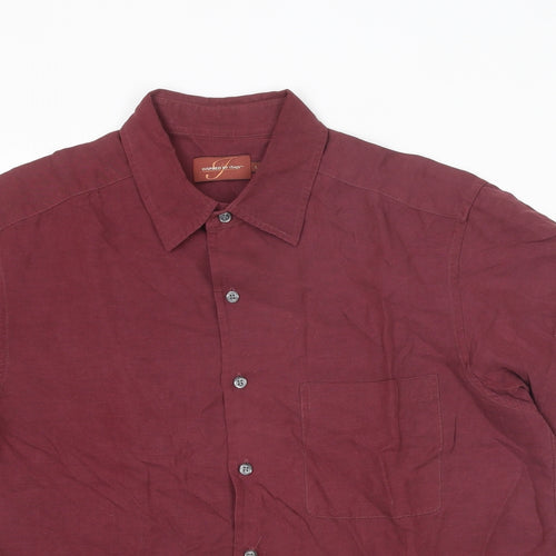 Inspired by Italy Mens Purple Polyester Button-Up Size L Collared Button