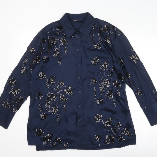 Marks and Spencer Womens Blue Polyester Basic Button-Up Size 14 Collared