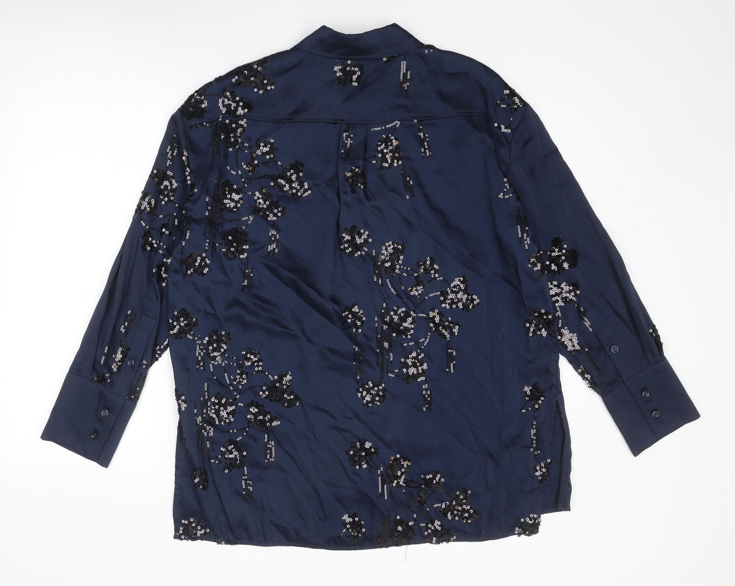 Marks and Spencer Womens Blue Polyester Basic Button-Up Size 14 Collared