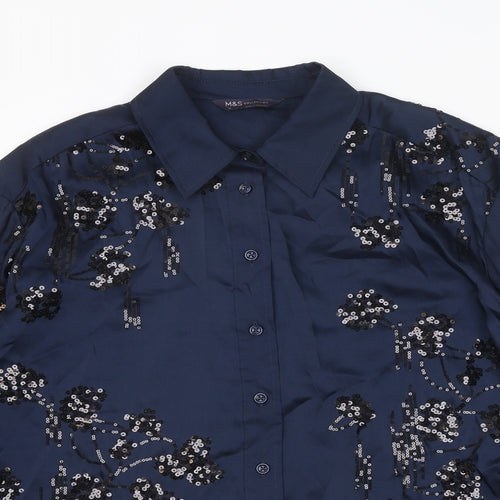 Marks and Spencer Womens Blue Polyester Basic Button-Up Size 14 Collared