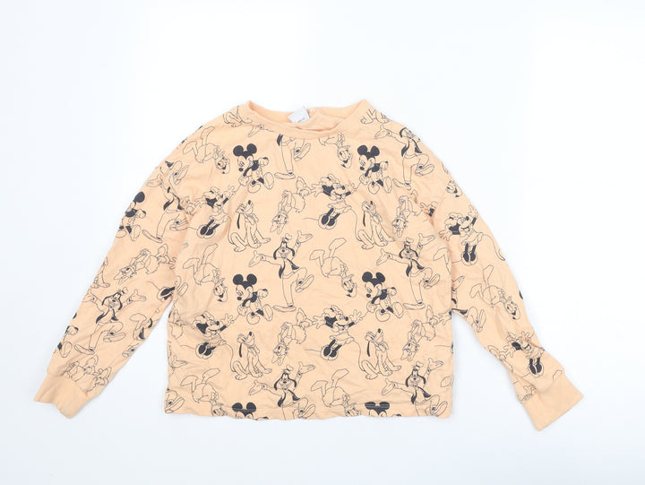 Disney Girls Beige Geometric Cotton Pullover Sweatshirt Size 10 Years Pullover - Mickey and Friends