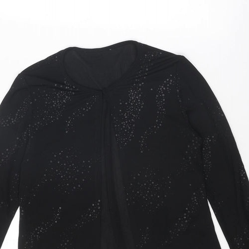 BHS Womens Black Geometric Polyester Basic Blouse Size 12 Round Neck