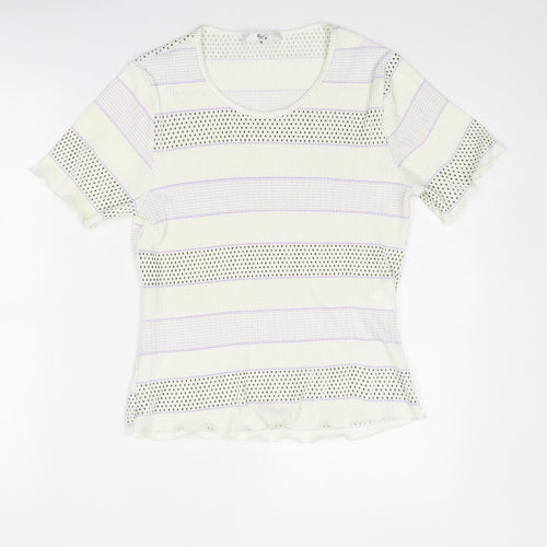 Klass Womens White Geometric Polyester Basic T-Shirt Size M Scoop Neck