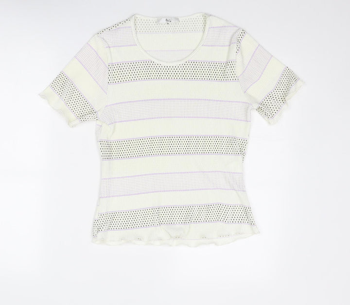 Klass Womens White Geometric Polyester Basic T-Shirt Size M Scoop Neck