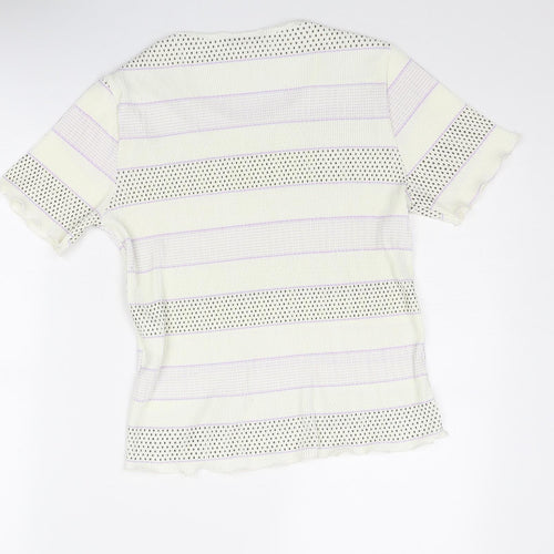 Klass Womens White Geometric Polyester Basic T-Shirt Size M Scoop Neck