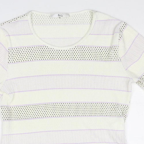 Klass Womens White Geometric Polyester Basic T-Shirt Size M Scoop Neck