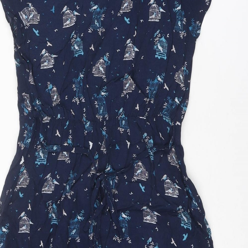 RJR.John Rocha Womens Blue Geometric Viscose A-Line Size 10 V-Neck Pullover - Bird Print