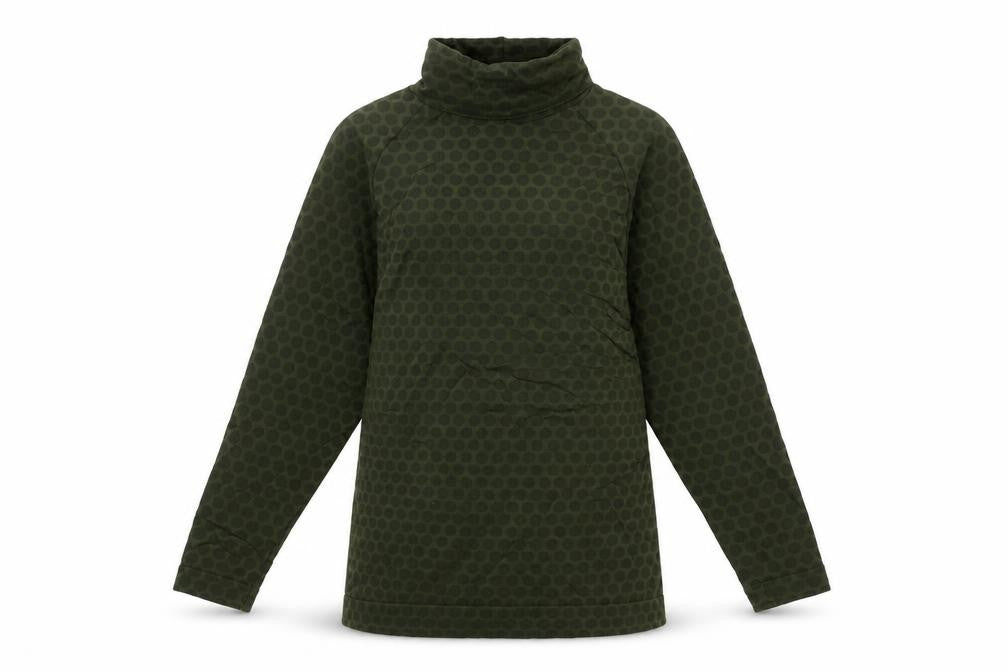 Front view of SiSi women’s green polka dot polyester basic blouse, size S, roll neck -, size S-m
