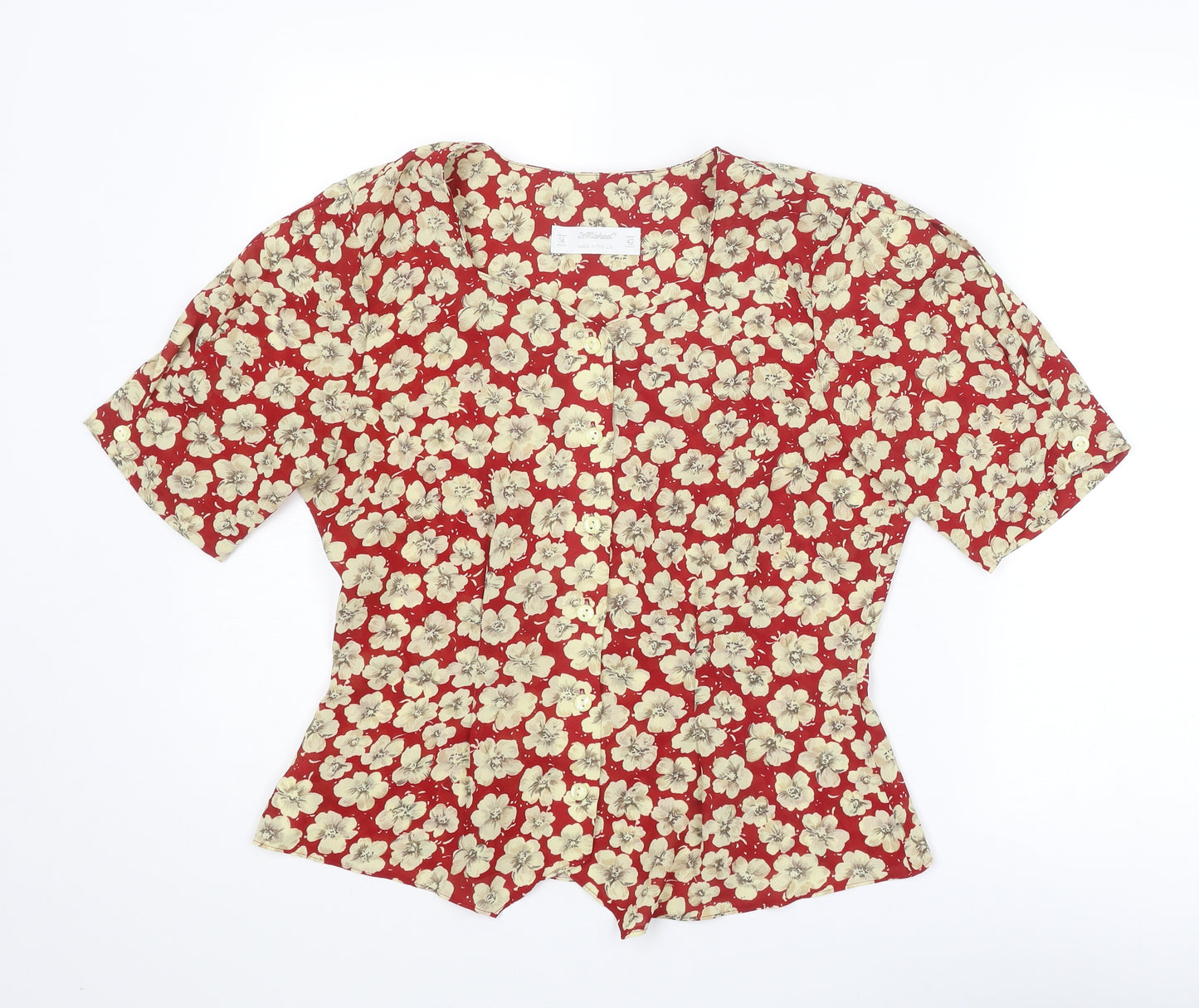 St Michael Womens Multicoloured Floral Polyester Basic Button-Up Size 14 Square Neck