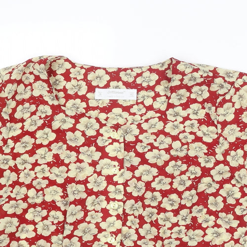St Michael Womens Multicoloured Floral Polyester Basic Button-Up Size 14 Square Neck