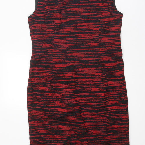 Solo Womens Red Striped Polyester Shift Size 10 Boat Neck Zip