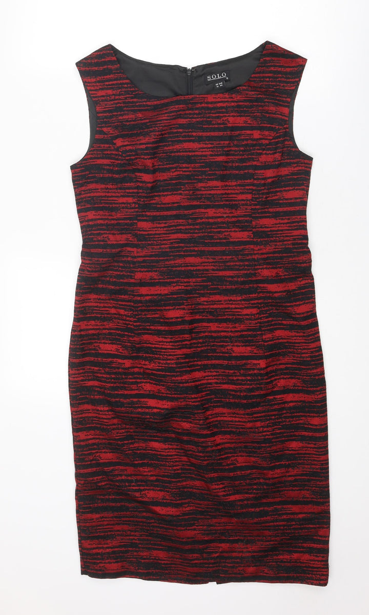 Solo Womens Red Striped Polyester Shift Size 10 Boat Neck Zip