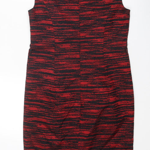 Solo Womens Red Striped Polyester Shift Size 10 Boat Neck Zip