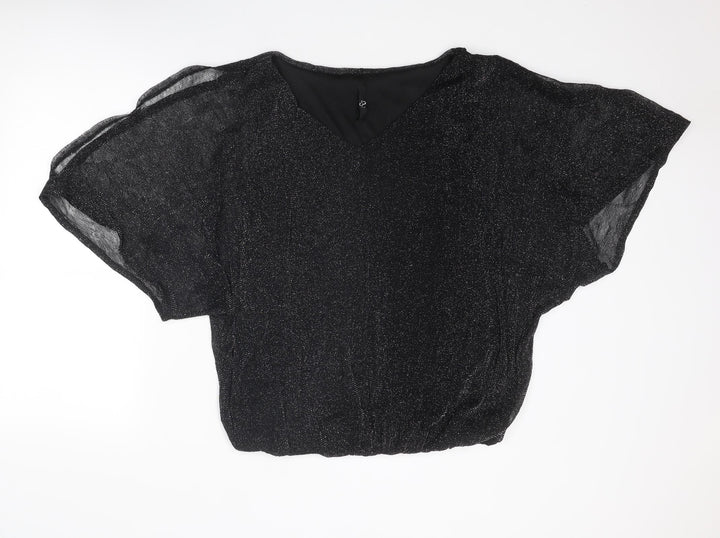 Arcadia Womens Black Polyester Basic Blouse Size 16 V-Neck