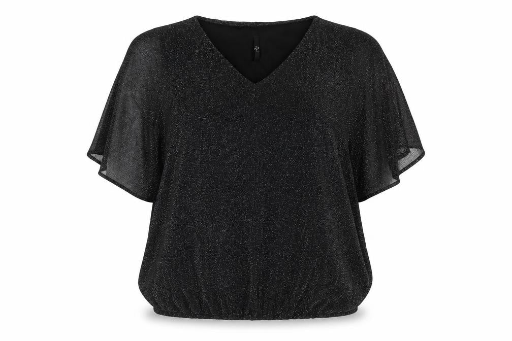 Front view of Arcadia women’s black polyester basic blouse, size UK 16, v-neck