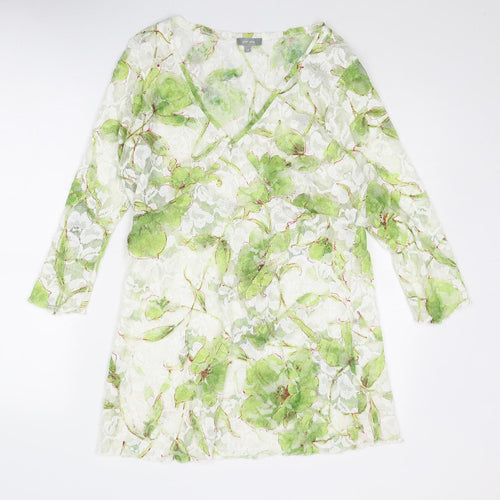 Per Una Womens Green Geometric Polyester Basic Blouse Size 14 V-Neck