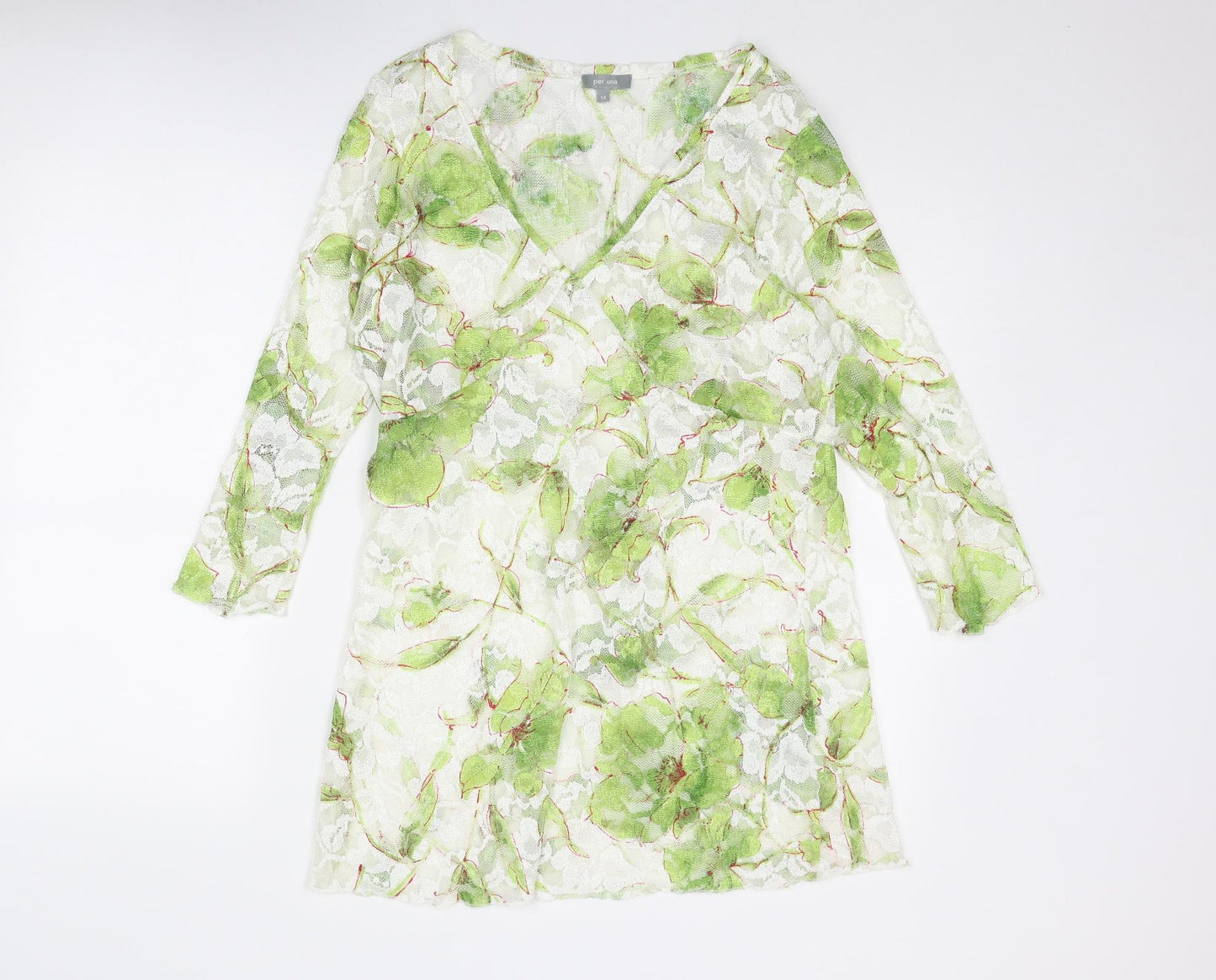 Per Una Womens Green Geometric Polyester Basic Blouse Size 14 V-Neck
