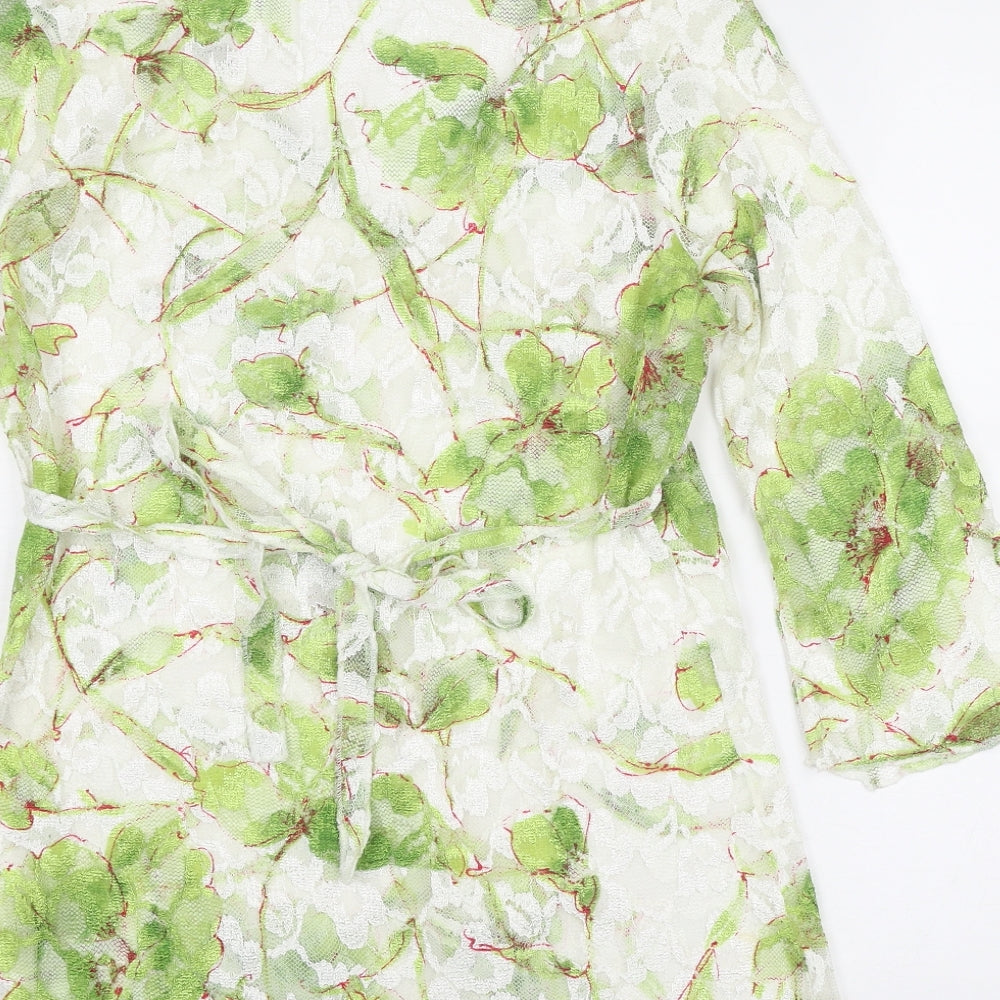 Per Una Womens Green Geometric Polyester Basic Blouse Size 14 V-Neck