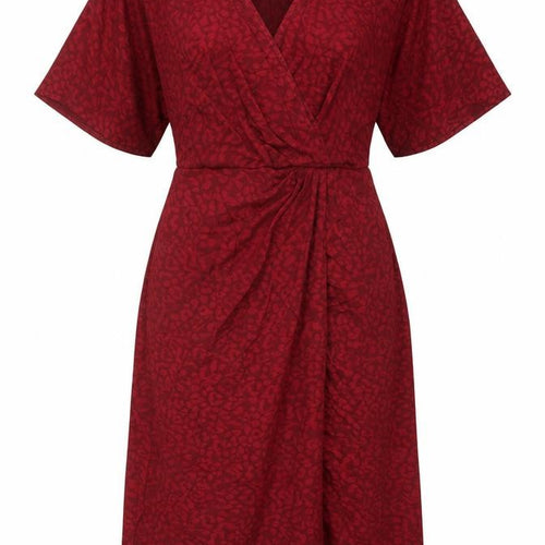 New Look Womens Red Animal Print Viscose A-Line Size 6 V-Neck Pullover - Leopard Print