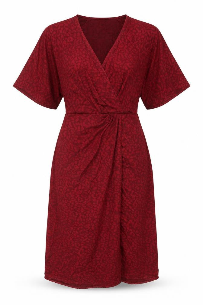 New Look Womens Red Animal Print Viscose A-Line Size 6 V-Neck Pullover - Leopard Print