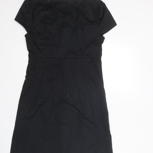 Oasis Womens Black Cotton Shift Size 10 Boat Neck Zip - Embellished