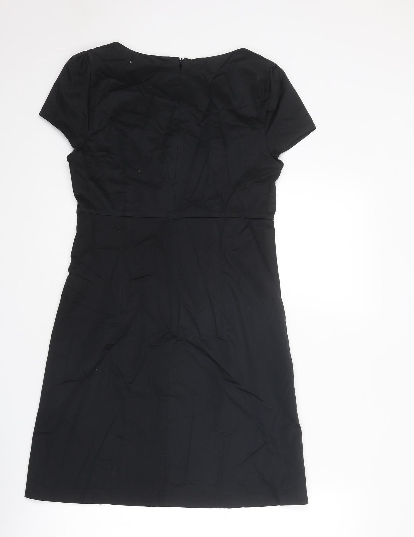 Oasis Womens Black Cotton Shift Size 10 Boat Neck Zip - Embellished