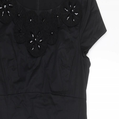Oasis Womens Black Cotton Shift Size 10 Boat Neck Zip - Embellished