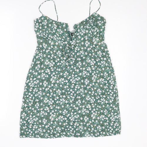Motel Womens Green Floral Viscose Slip Dress Size XS Scoop Neck Zip