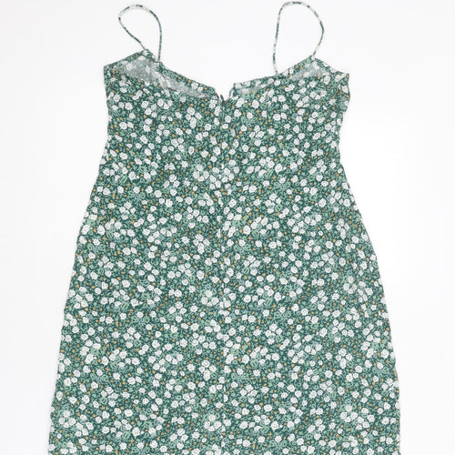 Motel Womens Green Floral Viscose Slip Dress Size XS Scoop Neck Zip