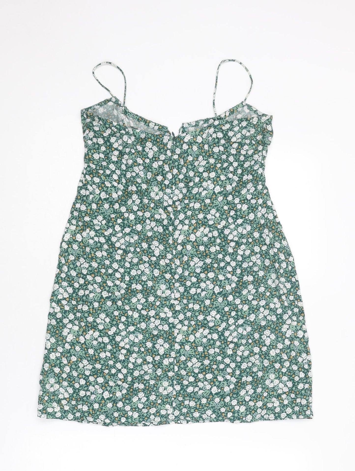 Motel Womens Green Floral Viscose Slip Dress Size XS Scoop Neck Zip
