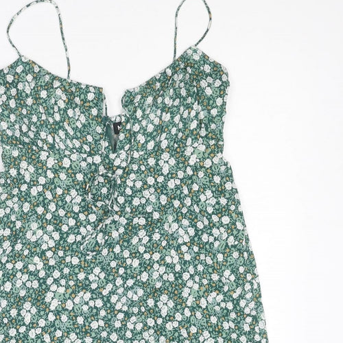 Motel Womens Green Floral Viscose Slip Dress Size XS Scoop Neck Zip