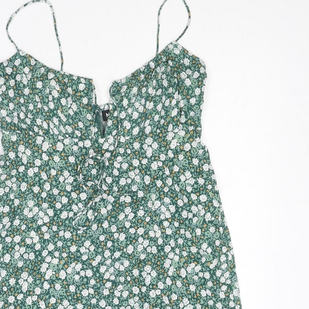 Motel Womens Green Floral Viscose Slip Dress Size XS Scoop Neck Zip