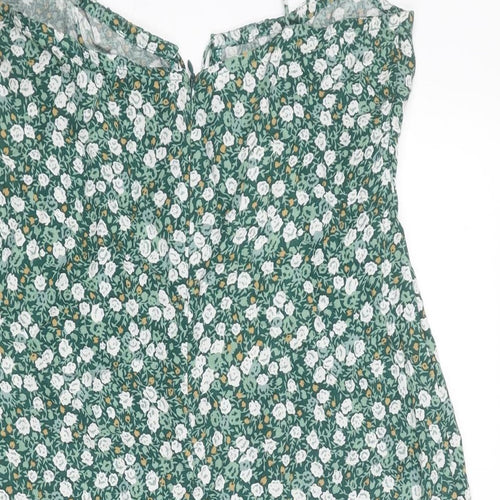 Motel Womens Green Floral Viscose Slip Dress Size XS Scoop Neck Zip