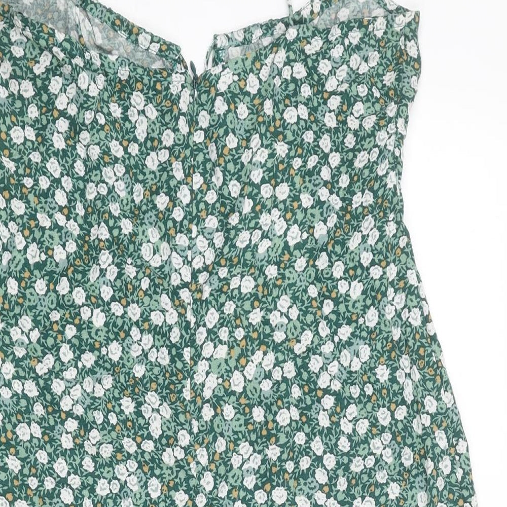 Motel Womens Green Floral Viscose Slip Dress Size XS Scoop Neck Zip