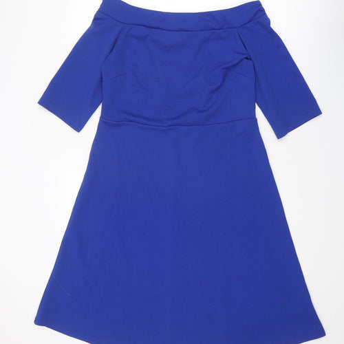 Anthology Womens Blue Polyester A-Line Size 12 Off the Shoulder Pullover