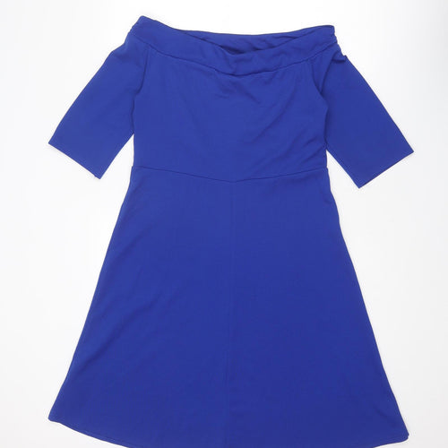 Anthology Womens Blue Polyester A-Line Size 12 Off the Shoulder Pullover