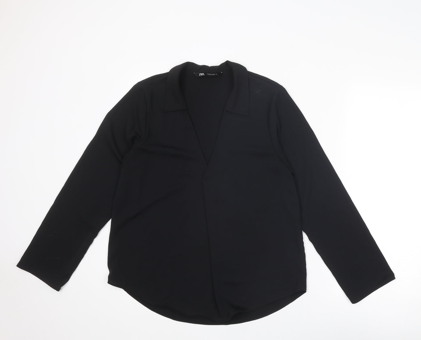 Zara Womens Black Polyester Basic Blouse Size S V-Neck