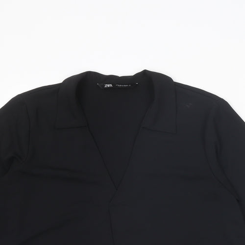 Zara Womens Black Polyester Basic Blouse Size S V-Neck