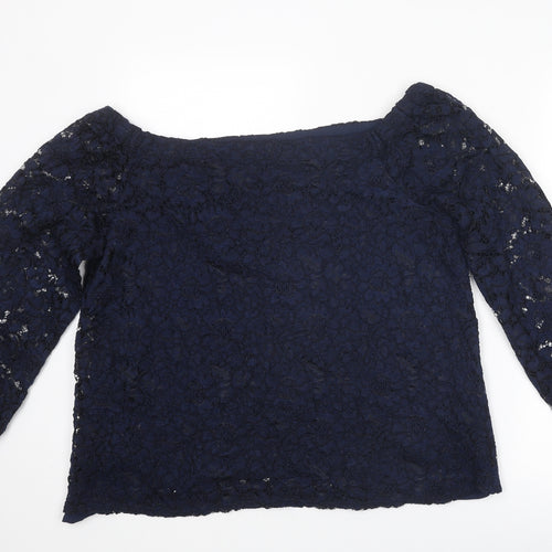 Blue Chameleon Womens Blue Nylon Basic Blouse Size 18 Round Neck