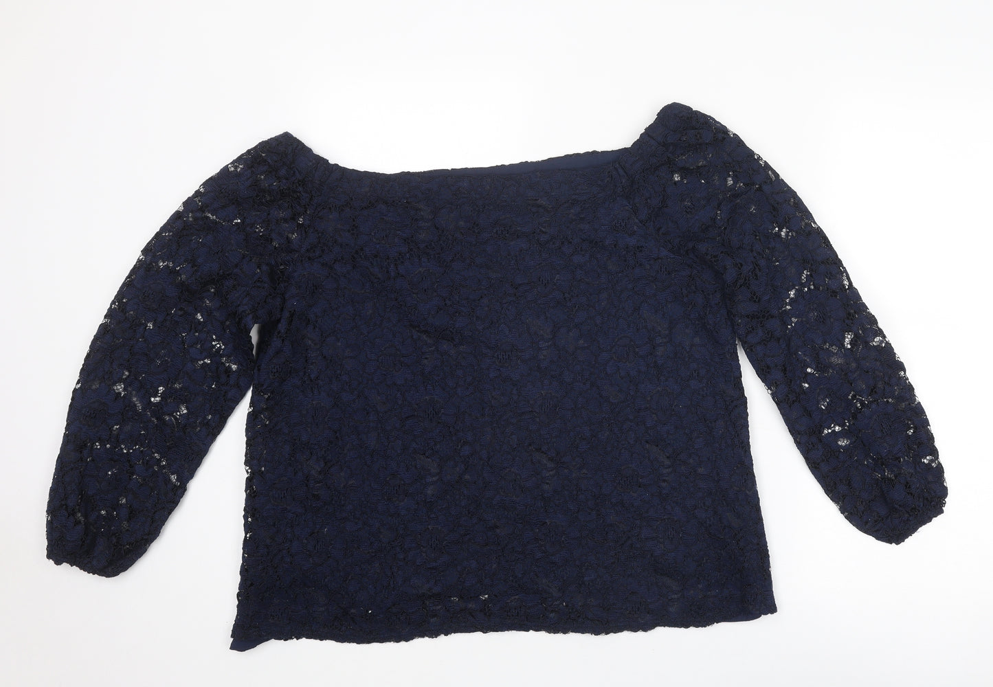 Blue Chameleon Womens Blue Nylon Basic Blouse Size 18 Round Neck